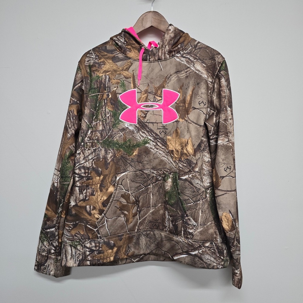Under Armour‎ Realtree Camo Hoodie Womens XL Brown Pink ColdGear Hunting